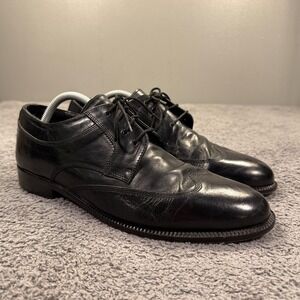 Stanley Blacker Wingtip Oxford Shoes Mens 11 Black Leather Hand Made in Italy‎